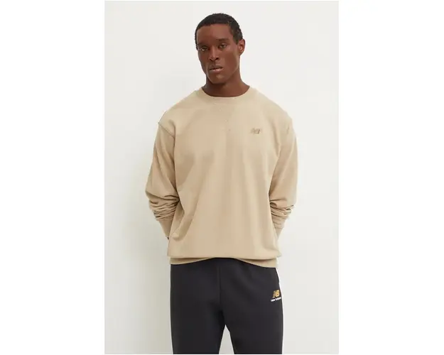 New Balance hanorac de bumbac Athletics French Terry Crew barbati, culoarea bej, neted, MT41506SOT