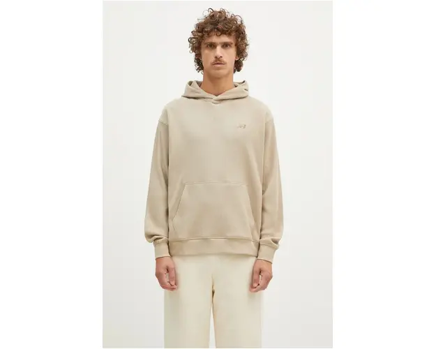 New Balance bluza Waffle Knit Hoodie barbati, culoarea bej, cu gluga, neted, MT43519SOT