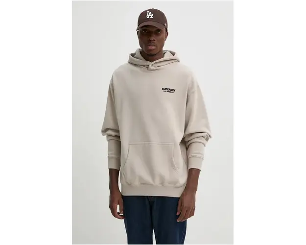 Superdry bluza barbati, culoarea bej, cu gluga, cu imprimeu, M2013726A-7MO