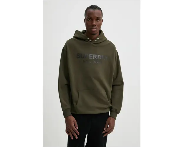 Superdry bluza barbati, culoarea verde, cu gluga, cu imprimeu, M2013726A-ZC3