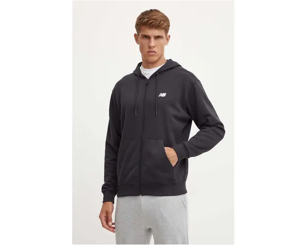 New Balance bluza barbati, culoarea negru, cu gluga, neted, MJ41501BK