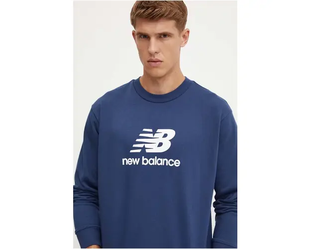 New Balance bluza barbati, culoarea albastru marin, cu imprimeu, MT41500NNY