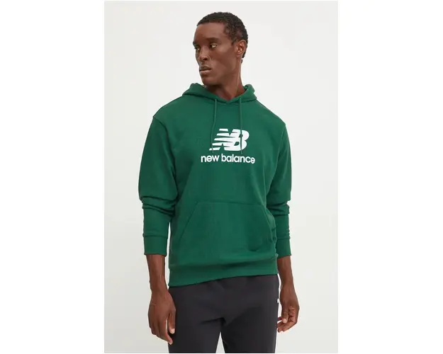 New Balance bluza barbati, culoarea verde, cu gluga, cu imprimeu, MT41501NWG