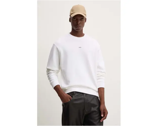 A.P.C. hanorac de bumbac sweat boxy micro logo GOTS barbati, culoarea alb, neted, COHBX.H27910