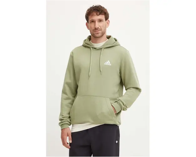 adidas bluza Essentials barbati, culoarea verde, cu gluga, neted, JJ4662