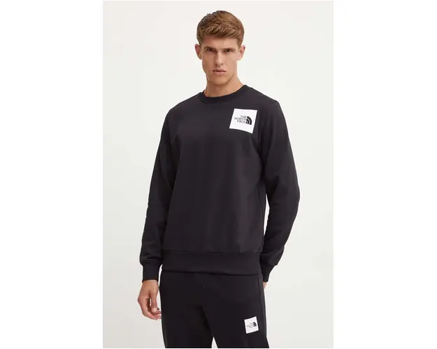 The North Face bluza Fine Crew barbati, culoarea negru, cu imprimeu, NF0A89EVJK31