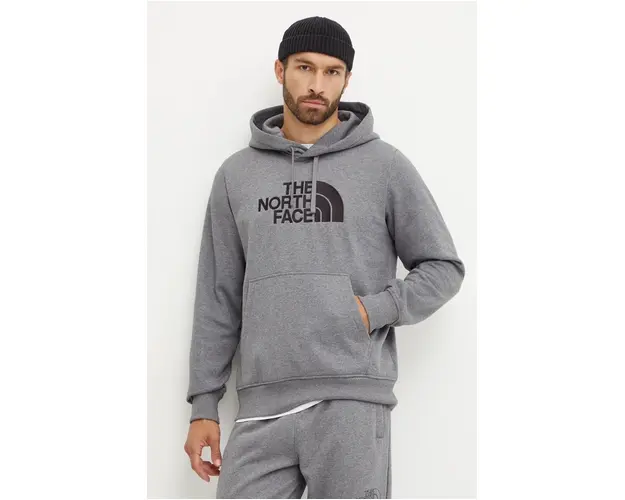 The North Face bluza Drew Peak Pullover Hoodie barbati, culoarea gri, cu gluga, cu imprimeu, NF0A89EMDYY1