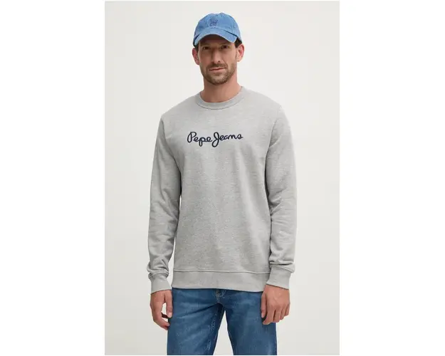 Pepe Jeans hanorac de bumbac NEW JOE CREW barbati, culoarea gri, cu imprimeu, PM582715