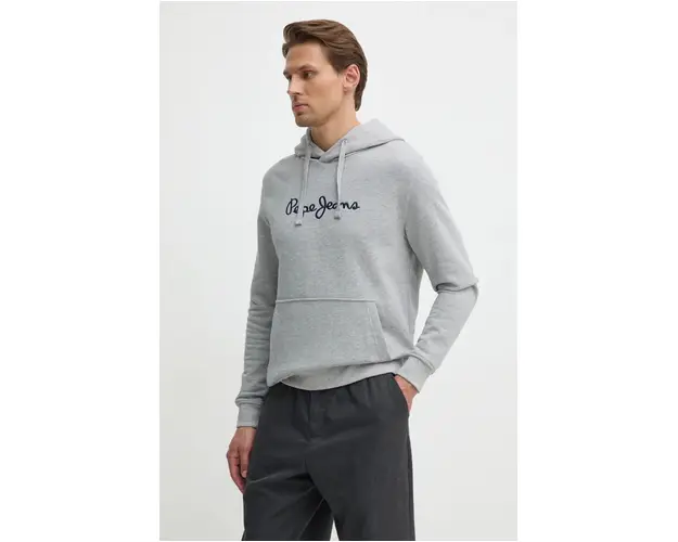 Pepe Jeans hanorac de bumbac NEW JOE HOODIE barbati, culoarea gri, cu gluga, cu imprimeu, PM582716