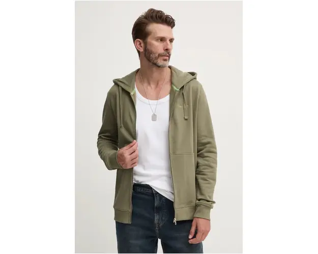 Pepe Jeans hanorac de bumbac NEW JOE ZIP barbati, culoarea verde, cu gluga, cu imprimeu, PM582717