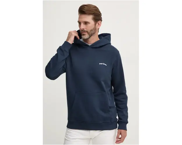 Pepe Jeans hanorac de bumbac SOMERTON barbati, culoarea albastru marin, cu gluga, cu imprimeu, PM582725