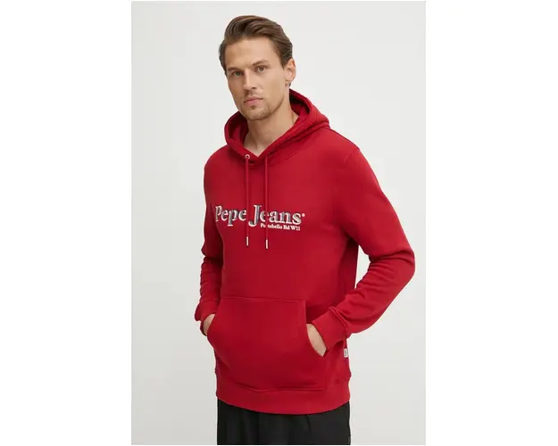 Pepe Jeans hanorac de bumbac SOMERS HOODIE barbati, culoarea rosu, cu gluga, cu imprimeu, PM582728