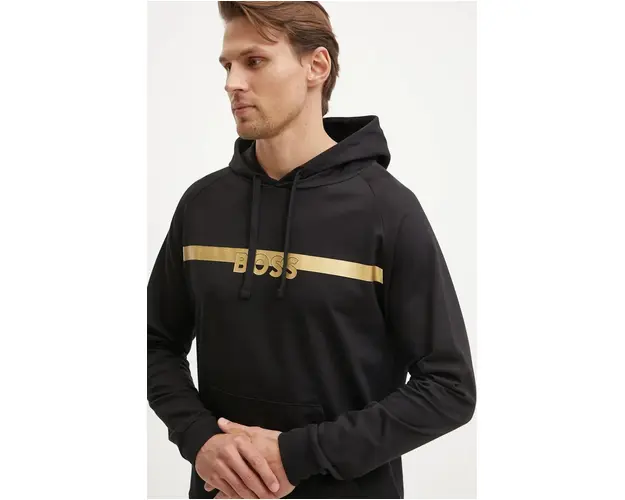 BOSS bluza barbati, culoarea negru, cu gluga, cu imprimeu, 50527430