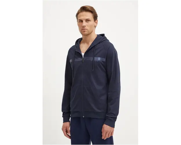 BOSS hanorac de bumbac barbati, culoarea albastru marin, cu gluga, cu imprimeu, 50527451