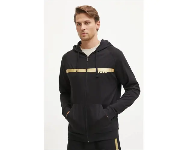 BOSS hanorac de bumbac barbati, culoarea negru, cu gluga, cu imprimeu, 50527451