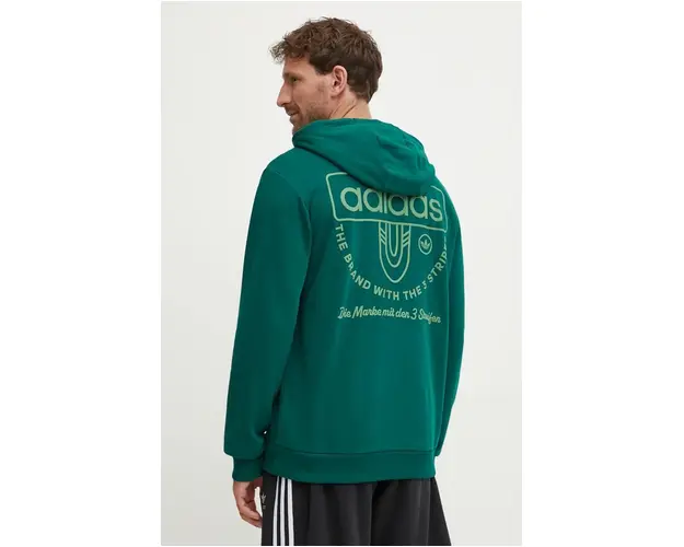 adidas Originals bluza barbati, culoarea verde, cu gluga, cu imprimeu, IW3247