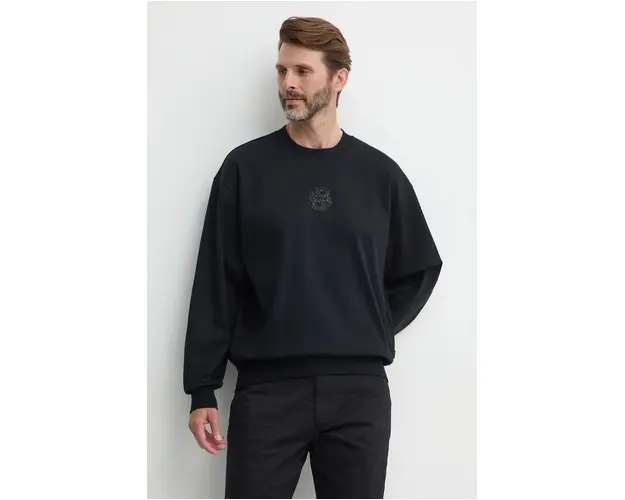 BOSS hanorac de bumbac barbati, culoarea negru, cu imprimeu, 50527667