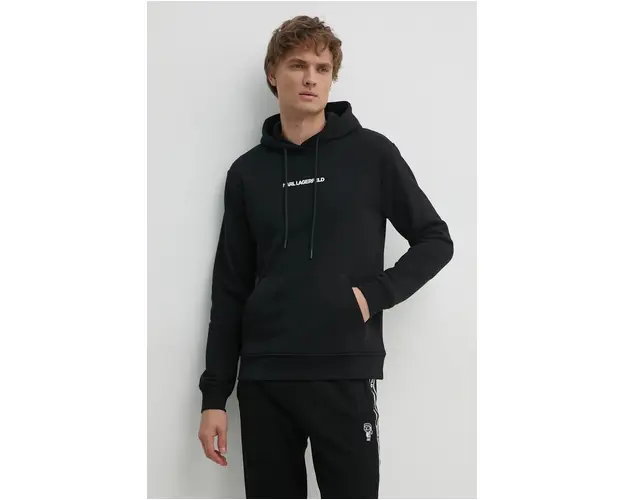 Karl Lagerfeld bluza barbati, culoarea negru, cu gluga, cu imprimeu, 544942.705061