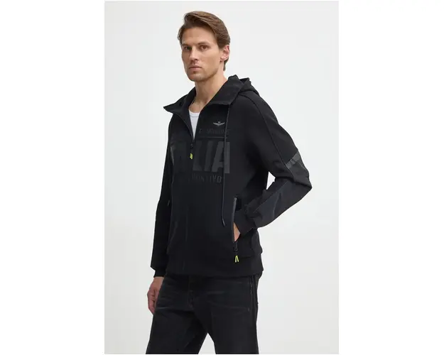 Aeronautica Militare bluza barbati, culoarea negru, cu gluga, cu imprimeu, AF496F565
