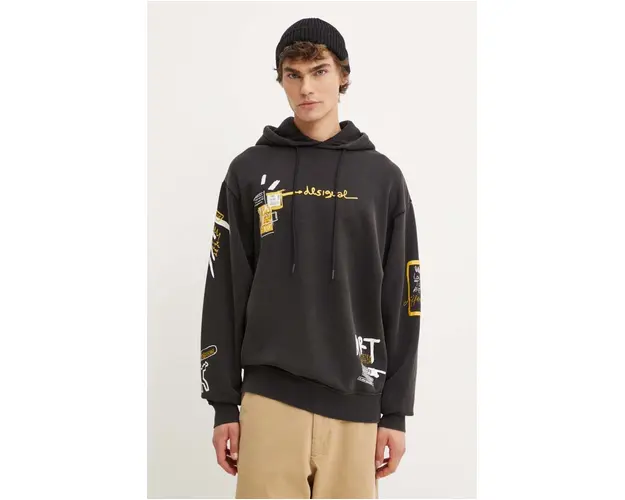 Desigual hanorac de bumbac ANUAR barbati, culoarea gri, cu gluga, modelator, 24WMSK06