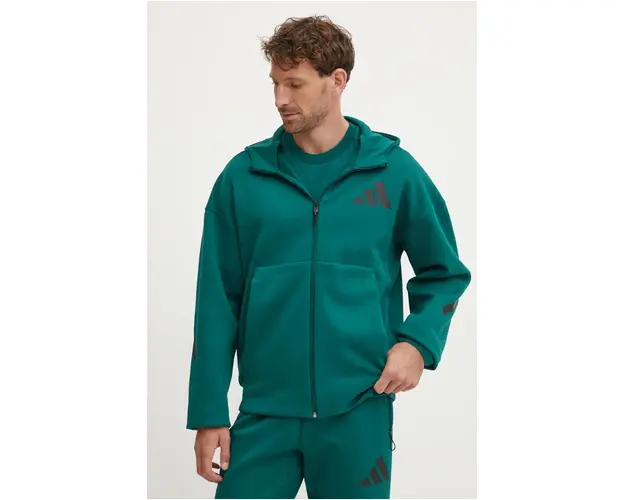 adidas bluza ZNE barbati, culoarea verde, cu gluga, cu imprimeu, JF6539