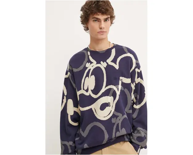 Desigual hanorac de bumbac OHIO x Disney barbati, culoarea albastru marin, modelator, 24WMSK17