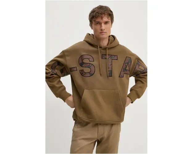 G-Star Raw bluza barbati, culoarea maro, cu gluga, neted, D25530-D733