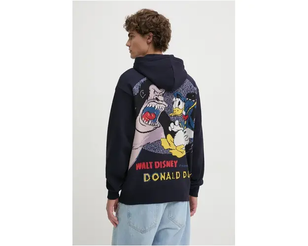Desigual bluza ANSELMO-MICKEY barbati, culoarea negru, cu gluga, cu imprimeu, 24WMSK04