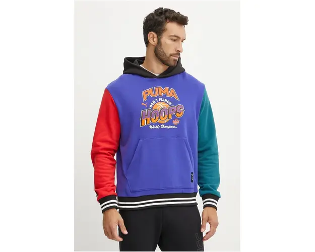 Puma hanorac de bumbac barbati, culoarea albastru marin, cu gluga, modelator, 627216