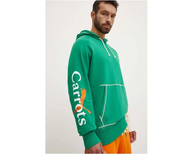 Puma bluza PUMA X CARROTS Graphic Hoodie TR barbati, culoarea verde, cu gluga, modelator, 627445