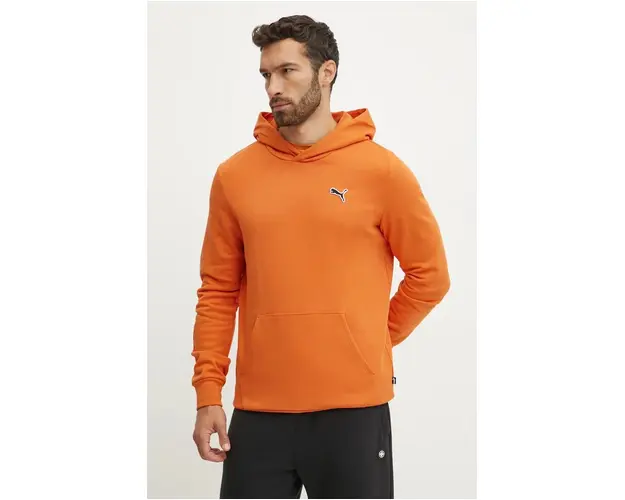 Puma hanorac de bumbac BETTER ESSENTIALS barbati, culoarea portocaliu, cu gluga, neted, 676814
