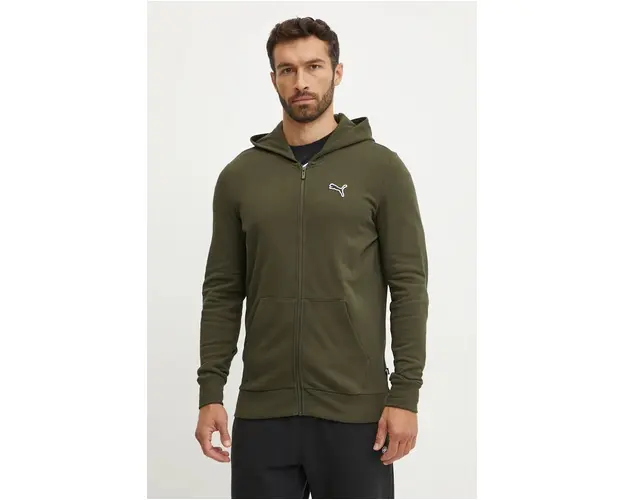 Puma hanorac de bumbac barbati, culoarea verde, cu gluga, neted, 676815