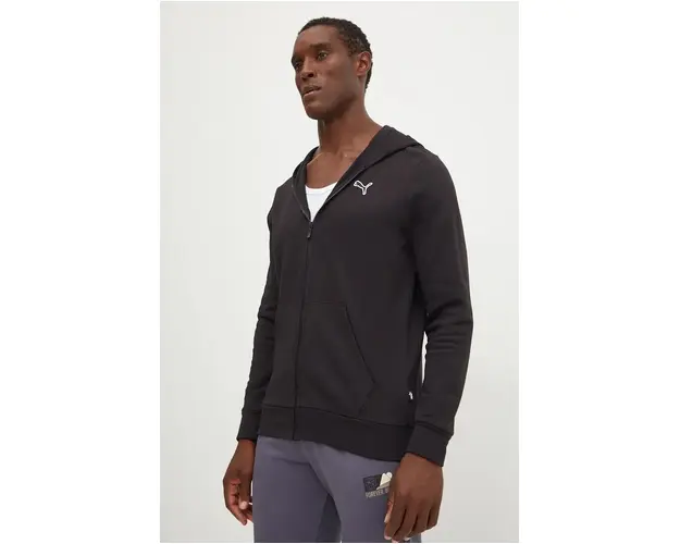 Puma hanorac de bumbac barbati, culoarea negru, cu gluga, neted, 676815