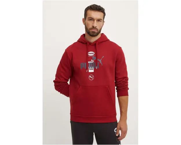 Puma bluza barbati, culoarea rosu, cu gluga, cu imprimeu, 681741