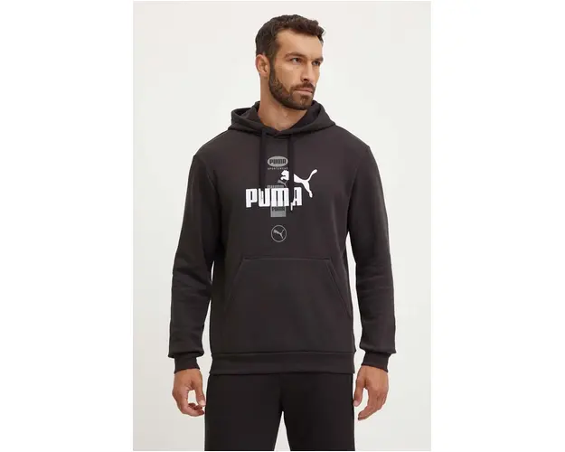 Puma bluza barbati, culoarea negru, cu gluga, cu imprimeu, 681741