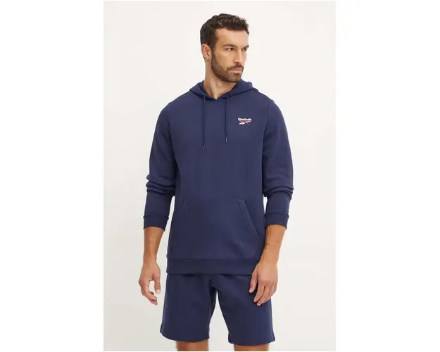 Reebok bluza barbati, culoarea albastru marin, cu gluga, cu imprimeu, 100202877