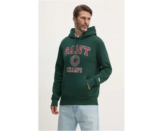 Gant bluza barbati, culoarea verde, cu gluga, cu imprimeu, 2015068
