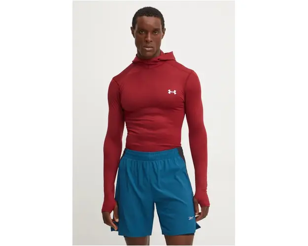 Under Armour hanorac de antrenament ColdGear Elite culoarea bordo, cu gluga, neted, 1386944