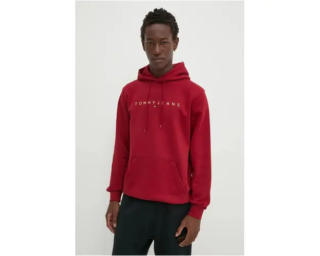 Tommy Jeans bluza barbati, culoarea bordo, cu gluga, cu imprimeu, DM0DM20503