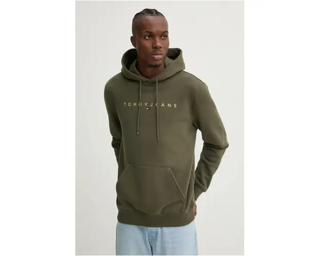 Tommy Jeans bluza barbati, culoarea verde, cu gluga, cu imprimeu, DM0DM20503