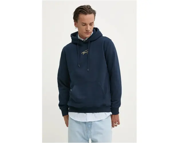 Tommy Jeans bluza barbati, culoarea albastru marin, cu gluga, cu imprimeu, DM0DM20507