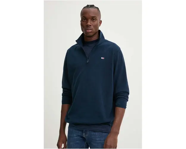 Tommy Jeans hanorac fleece culoarea albastru marin, neted, DM0DM20508