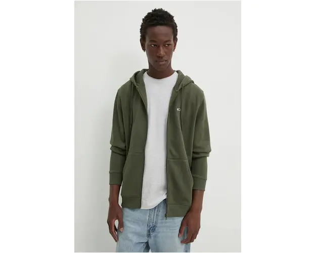 Tommy Jeans bluza barbati, culoarea verde, cu gluga, neted, DM0DM20743