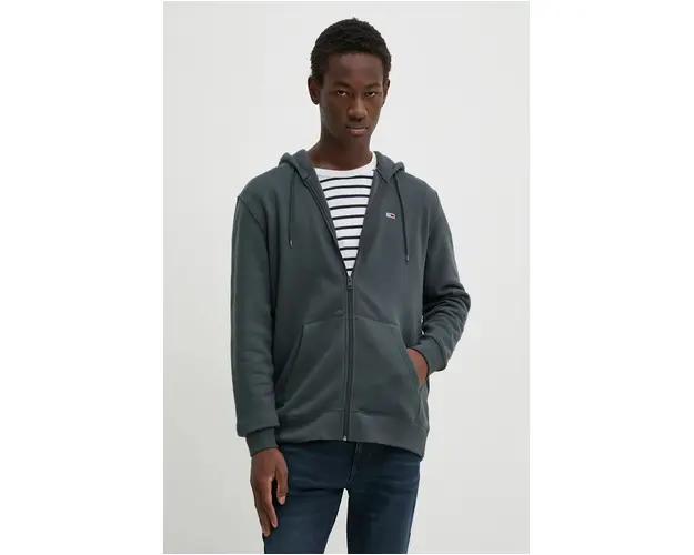 Tommy Jeans bluza barbati, culoarea gri, cu gluga, neted, DM0DM20743