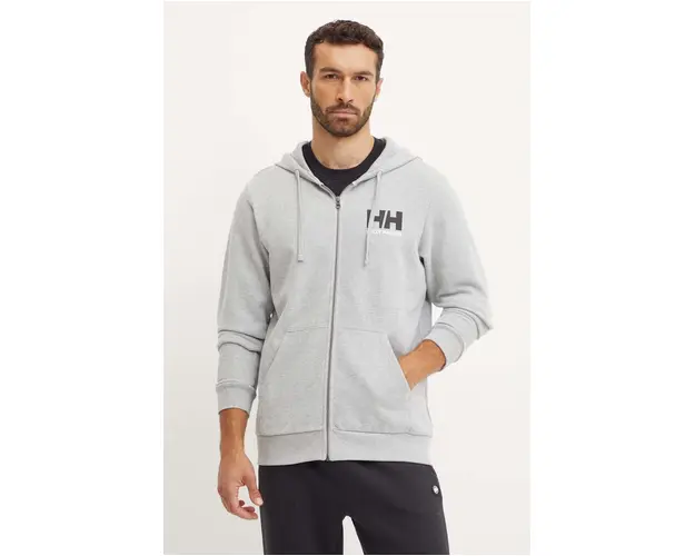 Helly Hansen hanorac de bumbac HH LOGO barbati, culoarea gri, cu gluga, cu imprimeu, 30393