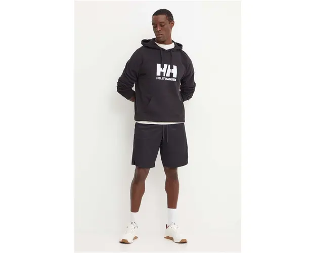 Helly Hansen hanorac de bumbac HH LOGO barbati, culoarea negru, cu gluga, cu imprimeu, 30394