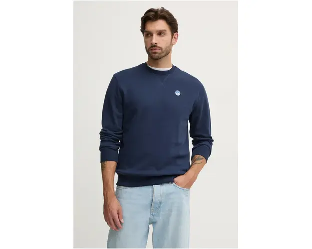 North Sails hanorac de bumbac barbati, culoarea albastru marin, neted, 691255