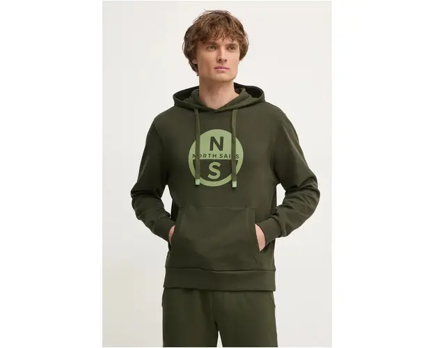 North Sails bluza barbati, culoarea verde, cu gluga, cu imprimeu, 691258