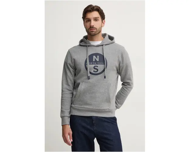 North Sails bluza barbati, culoarea gri, cu gluga, cu imprimeu, 691258