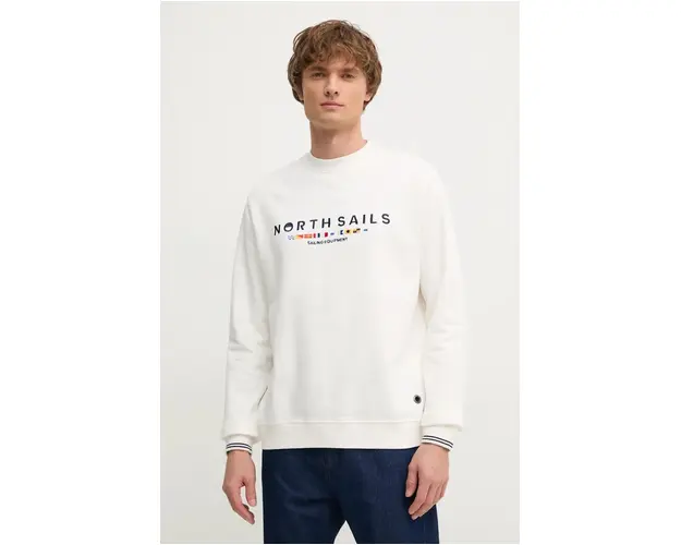 North Sails hanorac de bumbac barbati, culoarea bej, cu imprimeu, 691279